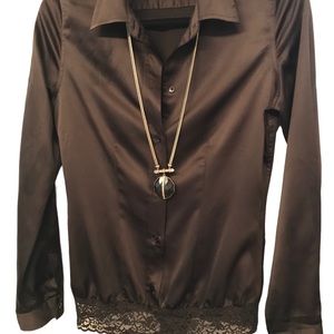 NWOT Victoria Secret satin shirt bodysuit with lace thong.Size S.